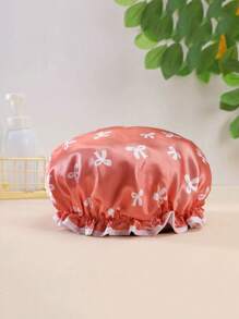1pc Double-Layer Waterproof Shower Cap With Bow Design, Suitable For Bathroom And Kitchen Use - Multicolor - View 7