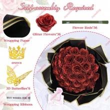 DIY Glitter Roses Bouquet - 24/36 Artificial Red Roses With Glitter, Perfect For Mother's Day, Graduation Bouquet, Anniversaries, Weddings & Engagements