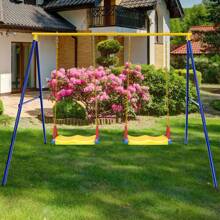 660 LBS Heavy-Duty Metal Swing Frame Extra Large Swing Stand For Kids And Adults - 黃色和藍色 - 查看 4