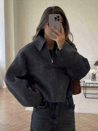 HH Women's Autumn Fashion Retro Lapel Long Sleeve Jacket With Pockets Female Casual All-Match Long Sleeve Outwear