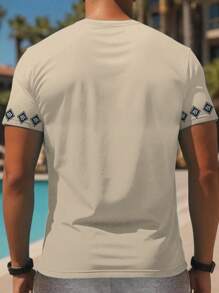 1pc Men's Summer Crew Neck Short Sleeve T-Shirt, Print, Casual Henley Tee