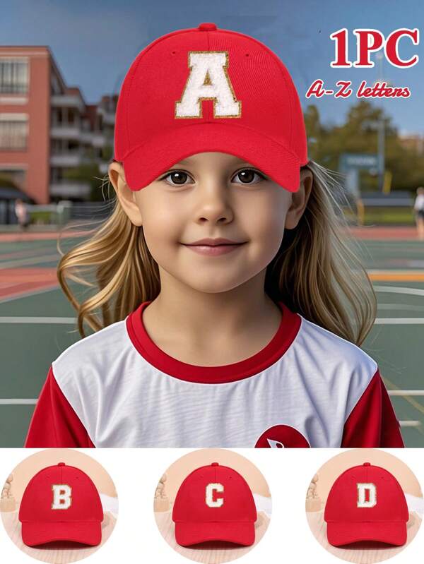 1 Pc Boys Girls Simple Letter A-Z Baseball Hat Outdoor Adjustable Casual Hat Kids Sun Protection Hat For School Activities