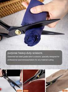 专业 8/10/12 英寸重型缝纫剪刀 - 高碳钢，符合人体工程学的手柄，非常适合切割人造皮革和织物 - 非常适合家庭、办公室和时装设计师