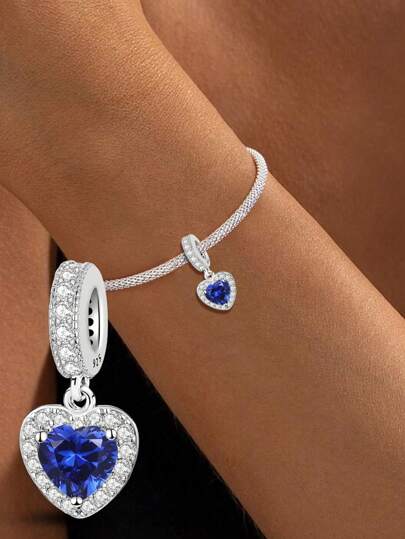 1pc 925 Sterling Silver Blue Heart Pendant Bead, Suitable For Women's Bracelets, Bangles, DIY Jewelry Making And Daily Wear, Ideal Accessory Gift For Girlfriend On Valentine's Day