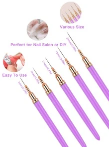 BYCSL Bộ 5 cọ vẽ móng tay cán nhựa, thích hợp để vẽ đường dài và phác thảo chi tiết, kích thước 6/9/11/15/25mm, cọ vẽ móng nghệ thuật, bút thiết kế móng, cọ vẽ đường viền móng, phù hợp cho người mới bắt đầu và nghệ sĩ làm móng chuyên nghiệp, cọ vẽ móng nghệ thuật màu tím. - Màu tím - Xem 2