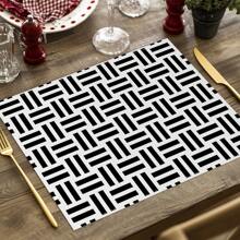2/4pcs Simple Geometric Square Placemats, Abstract Neutral Style Artwork In Black & White, Blue, And Brown Linen Tablemats, Suitable For Daily Dining Table, Kitchen, Dining Room Decor, Home Decor, Holiday Decor, Tabletop Decor, Outdoor Picnic Decor, And Gifts, 12x16.5 Inches
