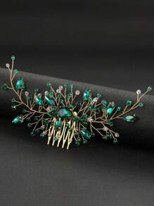 1pc Women's Handmade Green Glass Crystal Hair Comb Headpiece, Bridal, Wedding, Festival, Party Combs For Hair Side Comb, School Stuff, College