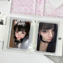 1 件粉色和白色心形蝴蝶结泰迪熊照片卡相册，3-3.5 英寸 K-POP 照片卡，照片迷你相册，DIY 心形镂空封面，带扣光面膜，可容纳 32 张照片/卡片 - 粉紅白 - 查看 3