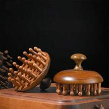 Disco de sándalo, peine de madera para masaje del cabelludo, peine de dientes anchos, herramienta cabelludo de punta redonda, peine de masaje para cabello húmedo y seco - sándalo - Ver 2