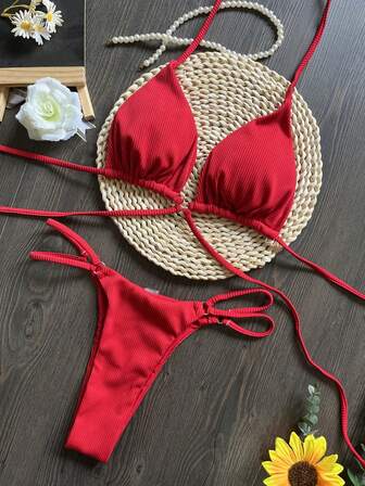 Women's Sexy Solid Color Bikini Set For Beach, Summer
