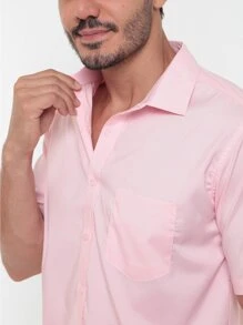 Rand paul Men's Slim Fit Short Sleeve Plain Dress Shirt With Pocket - 淺粉色 - 查看 8