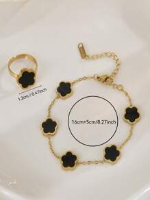 2pcs/Set Stainless Steel 5-Petal Flower Bracelet & Ring Set, Elegant Design For Everyday Wear - Five-leaf Flower - View 7