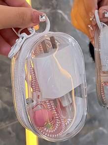 2/1 Peça Bolsa de Armazenamento de Cabo de Dados Portátil Transparente, Mini Bolsa de Armazenamento com Zíper, Bolsa de Armazenamento Multifuncional Compacta, Estojo para Fones de Ouvido e Carregador com Chaveiro, Bolsa para Pulseira, Bolsa para Maquiagem, Acessórios de Viagem Transparentes e Suprimentos Escolares