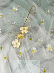雏菊花网眼绣花布桌旗，白色透明蕾丝刺绣婚纱 DIY 缝纫装饰工艺，派对婚宴家居装饰
