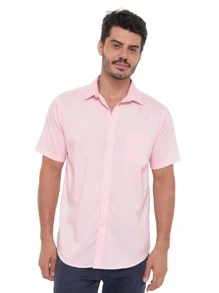 Rand paul Men's Slim Fit Short Sleeve Plain Dress Shirt With Pocket - 淺粉色 - 查看 1