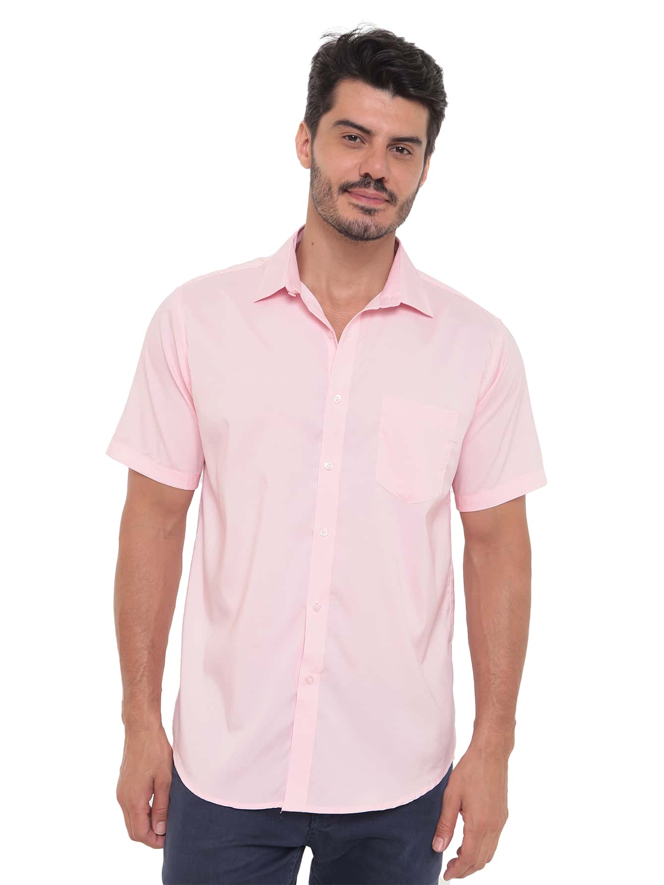 Rand paul Men's Slim Fit Short Sleeve Plain Dress Shirt With Pocket - 淺粉色 - 查看 1