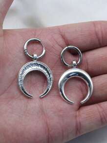2pcs/Set Minimalist Vintage Gothic Punk Moon Pendant Earrings, Suitable For Women Daily Wear