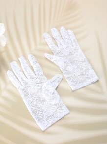 2 件装花卉印花波西米亚风涤纶纤维简约新娘手套，适合婚礼、宴会、四季穿着