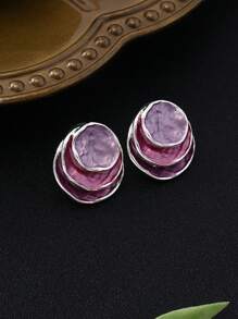 1 paire de boucles d'oreilles élégantes pour femmes, à plusieurs couches, de couleurs romantiques violet et rose. Mode pour un port quotidien, sorties, fêtes, cadeau pour la fête des mères