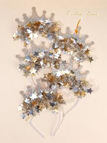 1 件闪亮定制头带，适合女士女孩个性化名字金色闪光皇冠发带定制名字星形皇冠头带优雅发带派对节日礼物头饰女士发饰