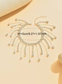 1pc Party Sparkly Rhinestone Tassel Anklet, Suitable For Women, Daily, Holiday, Party Wear - Silver - View 4