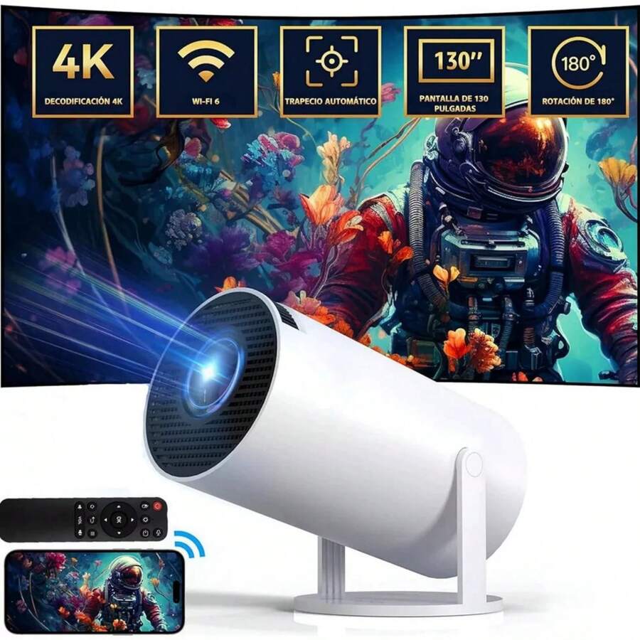 Proyector de escritorio portátil, función WiFi, compatible con USB, entrada de video HDMI, puede directamente Conéctese a la reproducción de TV y video en línea, soporte en varios idiomas, potencia de 60 W, batería de larga duración, vida útil de la lámpara >50 000 horas, adecuado para reuniones, fiestas navideñas, reuniones, audio y video en el hogar