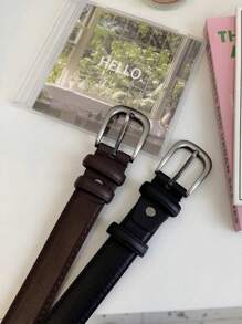 1pc Solid Color Bohemian PU Leather Belt, Excellent Quality, Versatile, Suitable For Jeans, Black, For All Seasons, Women Summer, School Fall, Autumn, Halloween