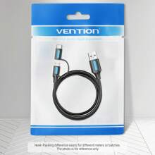 Cable de teléfono VENTION Cable USB 2 en 1 de carga rápida de 60 W, cable de datos USB A a Micro-B/USB-C de 3 A y 480 Mbps, material de TPE y PVC compatible con Samsung Galaxy S10 S9 Plus, bancos de energía, Android, tabletas, portátiles, HDD, primer cable de carga múltiple compatible con iPhone, , OnePlus, Samsung Galaxy S7/HTC, Android, Kindle, , cámara, MP3 Tipo C, Micro-USB - Negro - Ver 11