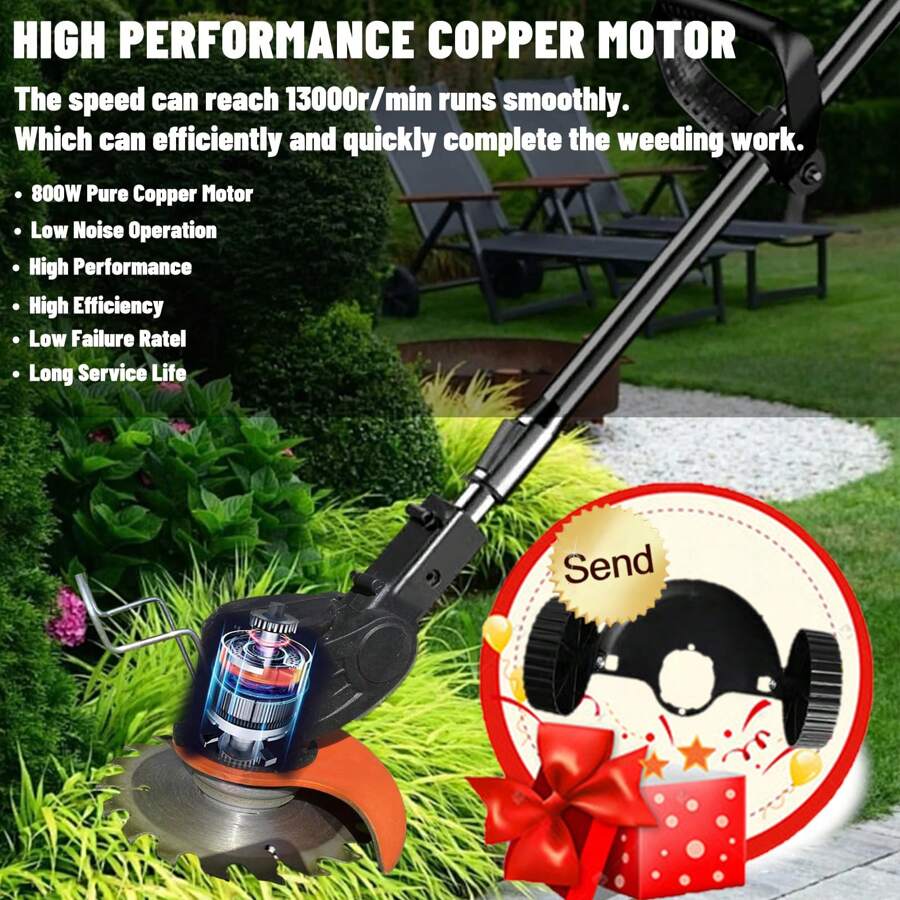 1Set Electric Cordless Grass Trimmer Rechargeable Lawn Mower Grass Lawn Cutter With 2 Alloy Saw Blades 4 Alloy Blades 10 Plastic Blades 2 Rechargeable Batteries Goggles Gloves Auxiliary Handle,Garden Tools, Gardening Tools For Garden