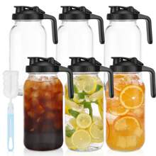 Tomnk 3/6pcs Glass Canning Jar Pitcher With Lid - Wide Mouth, 2 Quart (64 Oz) - Heavy Duty Leakproof - Sun Tea & Iced Tea Pitcher, Cold Brew Coffee, Milk Storage, Beverage Container - Clear - View 3