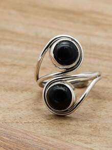 Black Onyx 925 Sterling Silver Gemstone Adjustable Ring - 黑瑪瑙 - 查看 2