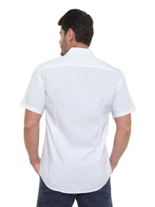 Rand paul Men's Slim Fit Short Sleeve Plain Dress Shirt With Pocket - 白色 - 查看 2