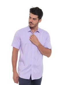 Rand paul Men's Slim Fit Short Sleeve Plain Dress Shirt With Pocket - 淡紫色 - 查看 3