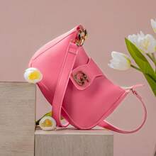 Women's Crescent Half Moon Bag, Small Bag, Elegant, Everyday, Party, Smooth Handle And Side Chain, Zipper And Magnetic Closure, Synthetic PU. Gaby Show - 淺粉色 - 查看 1