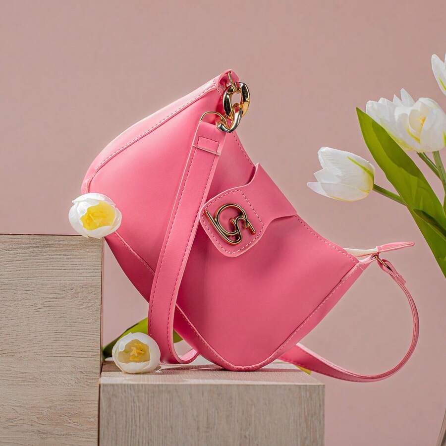 Women's Crescent Half Moon Bag, Small Bag, Elegant, Everyday, Party, Smooth Handle And Side Chain, Zipper And Magnetic Closure, Synthetic PU. Gaby Show - 淺粉色 - 查看 1