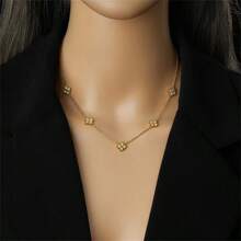 Stainless Steel Rhinestone Inlaid Golden Flower Necklace And Earrings Set, Jewelry Set For Women/Girls, New , No Fading - Four-petal Flower Necklace + Earrings - View 5