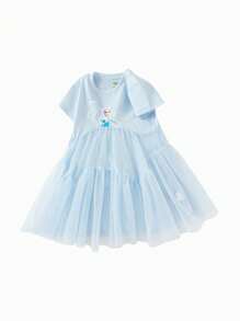 Balabala Vestido da  para Meninas - Azul Claro Macio e Confortável - Vestido com Estampa de Desenho Animado Adorável, Perfeito para o Verão - rosa azul - Visão 4