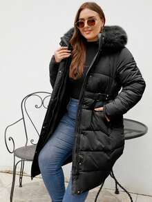 Giolshon 大码女式连帽外套，秋冬季保暖，适合户外活动和通勤。 - 黑色 - 查看 4