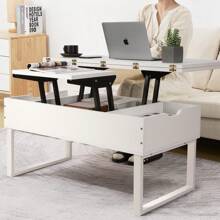 VOWNER 100*100 cm Couchtisch Höhenverstellbar Umwandelbar in Wohnzimmer-Esstisch, 3-in-1-Multifunktions-Wohnzimmertisch mit Versteckter Aufbewahrung