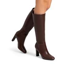 Women's Knee-High Boots, Comfortable Chunky Block Heel Pointed Toe Pull On Side Zipper Suede Slouch Riding Boots - Brown - View 3