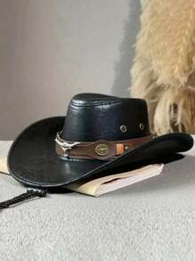 1pc Sun Hat With Belt & Rivet Decoration, Unisex Jazz Cap For Outdoor Activities In Spring, Summer, And Autumn. Wide Brim Hat And Western Cowboy Style - Leather Cowboy Hat - View 9