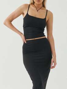 Women Causal Crop Camisole Solid Color Summer Backless Spaghetti Strap Tank Tops Sleeveless T-Shirt Slim Fit Vest Going Out Tops Streetwear - Black - View 1