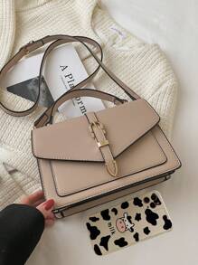 Lightweight, Business Casual Minimalist Flap Satchel Bag(Random Hardware Clips On Both Sides) For Teen Girls Women College Students, Rookies & White-Collar Workers Perfect For Office, College, Work, Business, Commute, Outdoors, Travel, Outings, Business Casual Woman Bag Perfect For Office Business And Work - Khaki - View 2