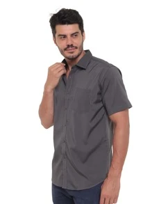 Rand paul Men's Slim Fit Short Sleeve Plain Dress Shirt With Pocket - 深灰色 - 查看 5
