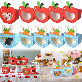 10 pezzi di scatole regalo mini a tema cartone animato con finestra, a forma di mela e coniglietto, in carta, rosse e blu, confezioni regalo carine per feste di compleanno, festa di nascità e accessori