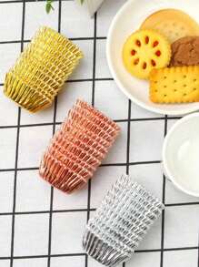 100pcs Aluminum Foil Cupcake Baking Cups - Oven Mini Cake Cup Holder,Baking Cups, Heat Resistant Paper Cups, Cupcake Liners For Baking, Disposable Creme Brulee Ramekins In 3 Colors, For Wedding, Birthday, Weekend, Party, Mother'S Day And Easter Kitchen Supply