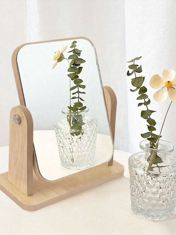 1pc Espelho de penteadeira de madeira minimalista, espelho de maquiagem de mesa retrô, tamanho grande para uso doméstico e estudantil, alta definição