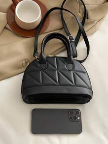 Classic Fashion Solid Color Quilted PU Leather Tote Bag, Women's Versatile Dome Top Handle Crossbody Bag, Simple Travel Vacation Handbag With Adjustable Shoulder Strap, Business Commuting Briefcase Shoulder Bags