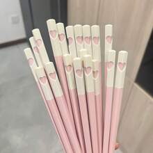[5 Packs Love-Connected Pink Chopsticks]24cm Romantic Tableware - Heart-Shaped Design When Paired,Cute Couple Gift For Valentine's Day/Wedding/Anniversary(Dishwasher Friendly),School Supplies