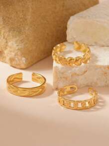 3 buc Inele deschise de damă Oțel inoxidabil placat cu aur de 18k stil minimalist Proces de ștanțare cu lanț artificial pentru uzură zilnică Bijuterii de vacanță pe plajă Cadou de Ziua Mamei